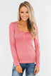 Snap Button Henley Top- Rose Pink