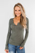 Snap Button Henley Top- Olive