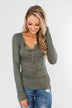 Snap Button Henley Top- Olive