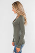 Snap Button Henley Top- Olive