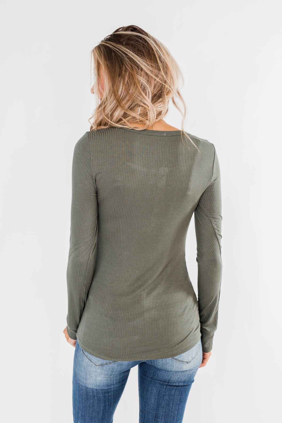 Snap Button Henley Top- Olive