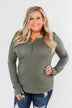 Snap Button Henley Top- Olive