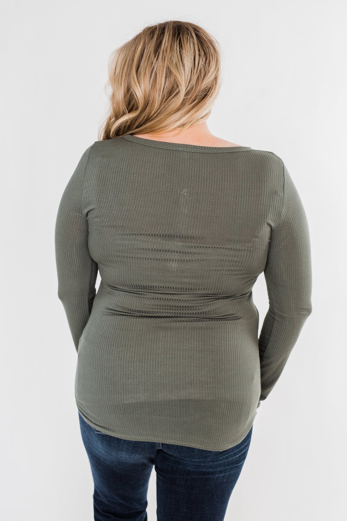 Snap Button Henley Top- Olive