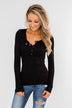 Snap Button Henley Top- Black