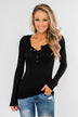 Snap Button Henley Top- Black