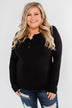 Snap Button Henley Top- Black