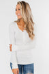 Snap Button Henley Top- Ivory