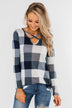 Dreaming About You Plaid Top- Navy & Ivory
