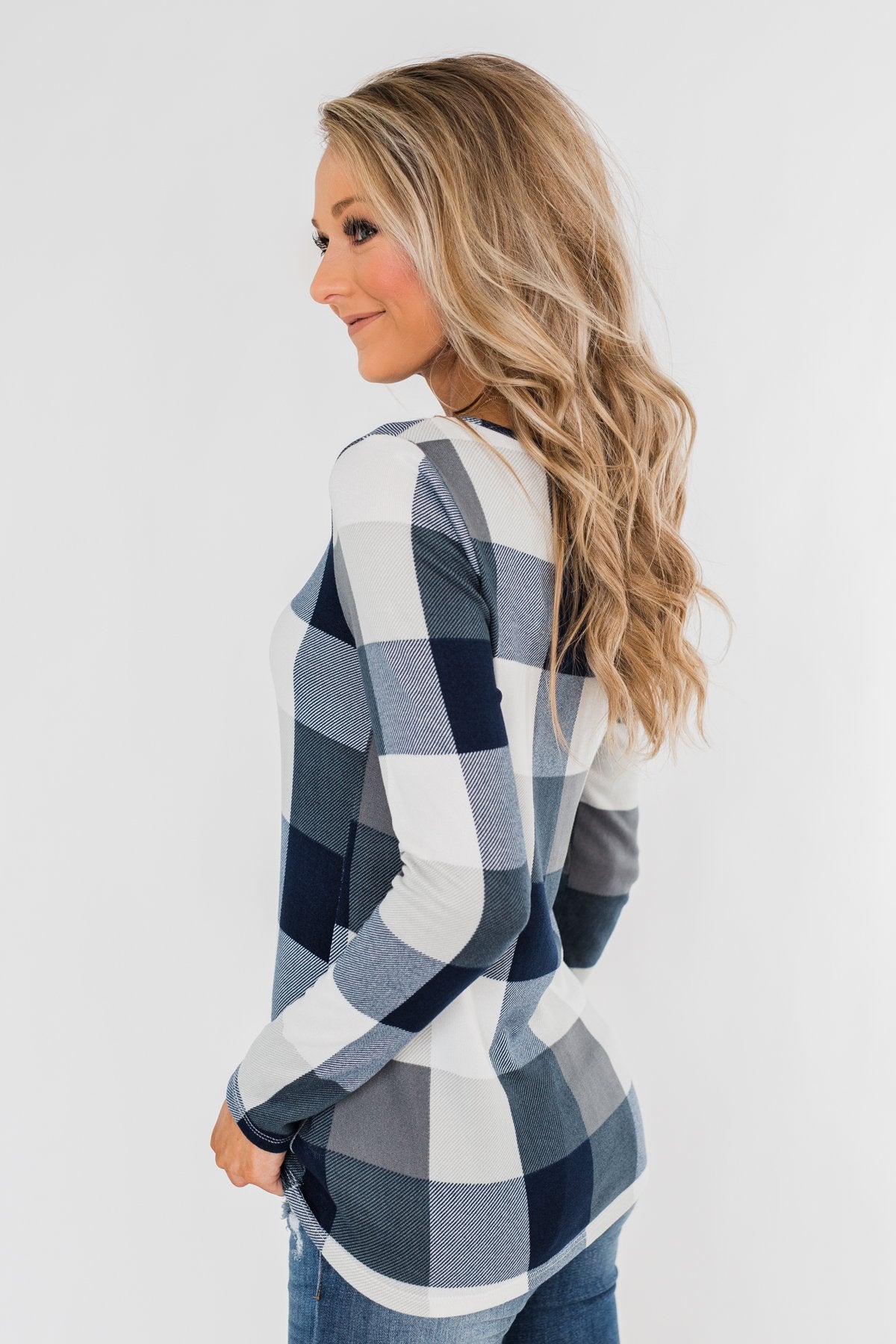 Dreaming About You Plaid Top- Navy & Ivory