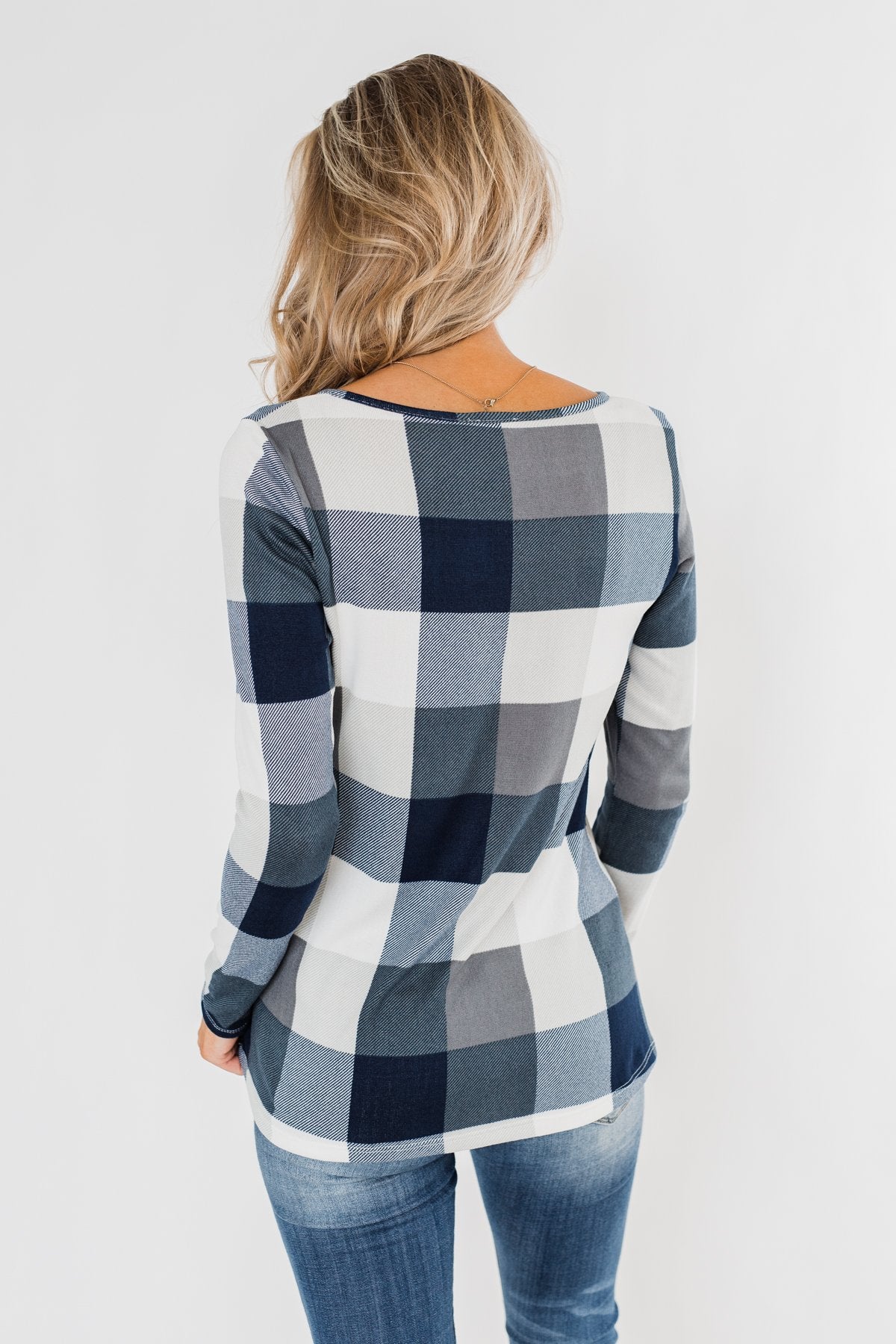 Dreaming About You Plaid Top- Navy & Ivory
