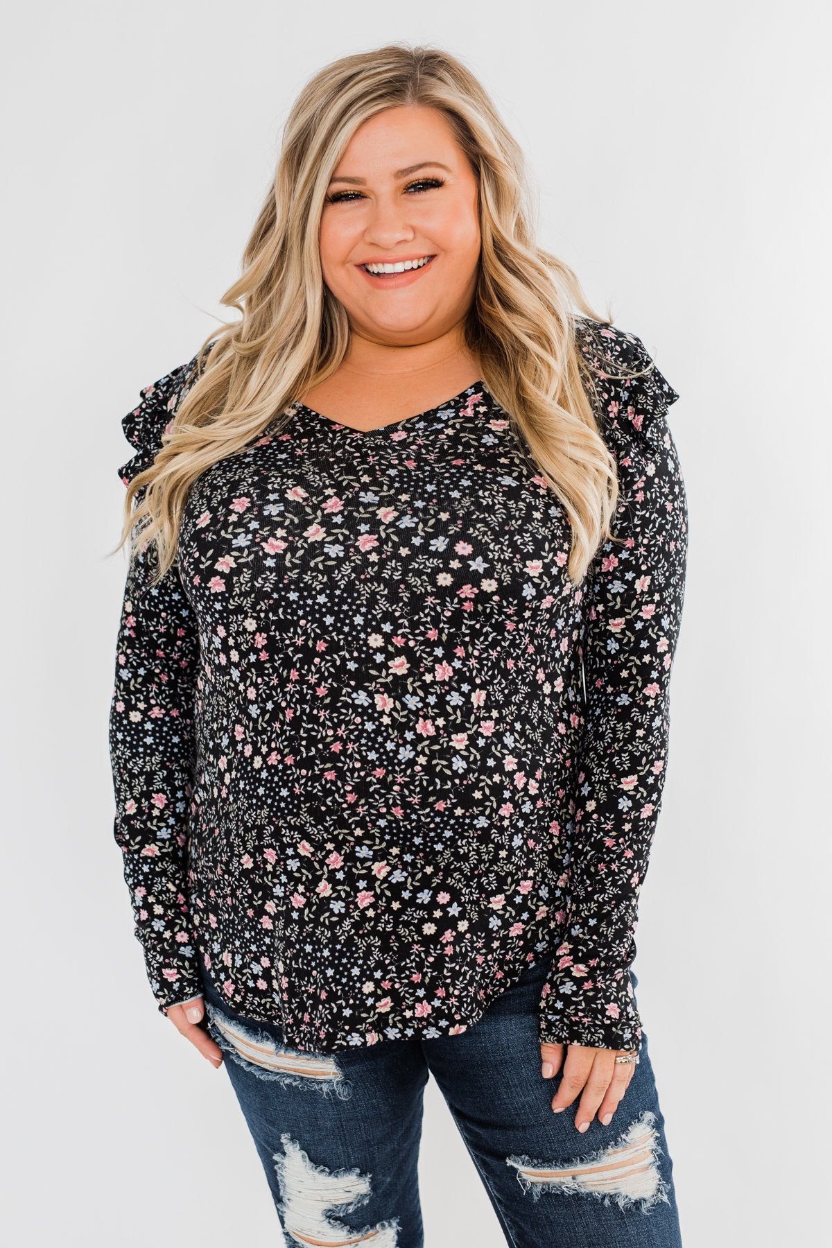 Forever And Ever Floral Top- Black
