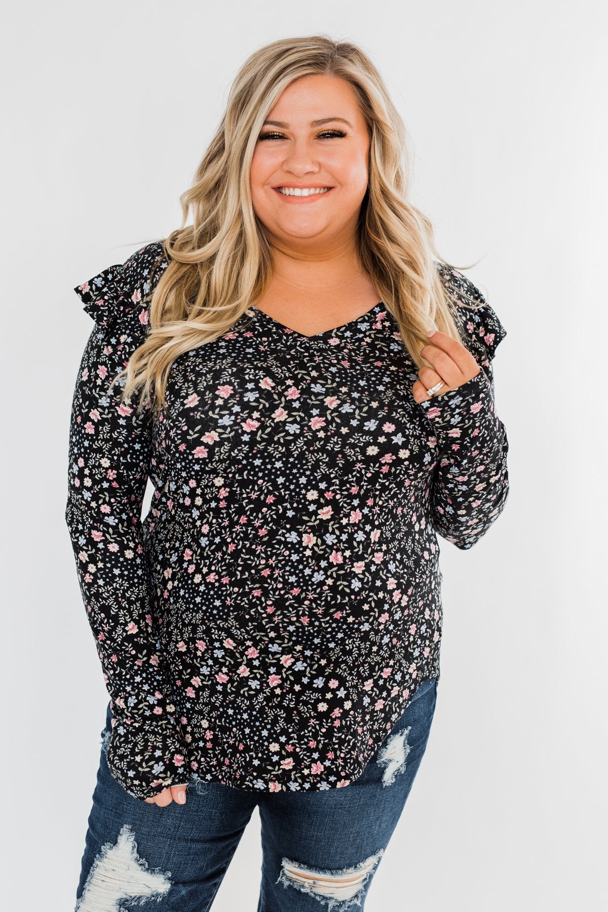 Forever And Ever Floral Top- Black