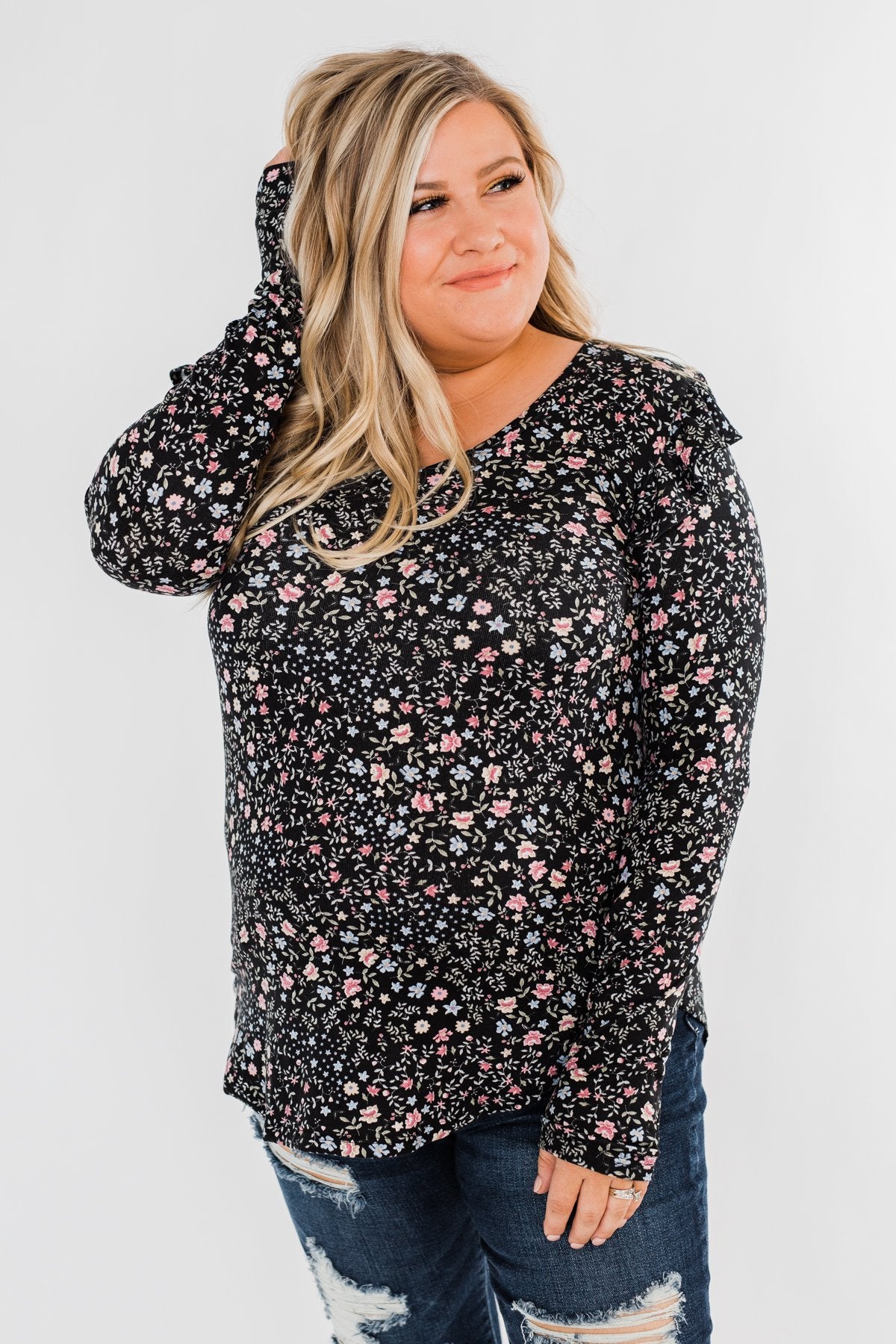 Forever And Ever Floral Top- Black