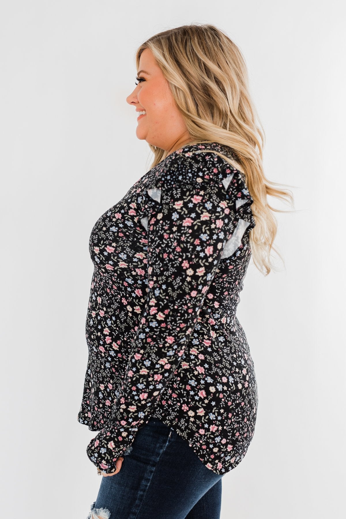 Forever And Ever Floral Top- Black