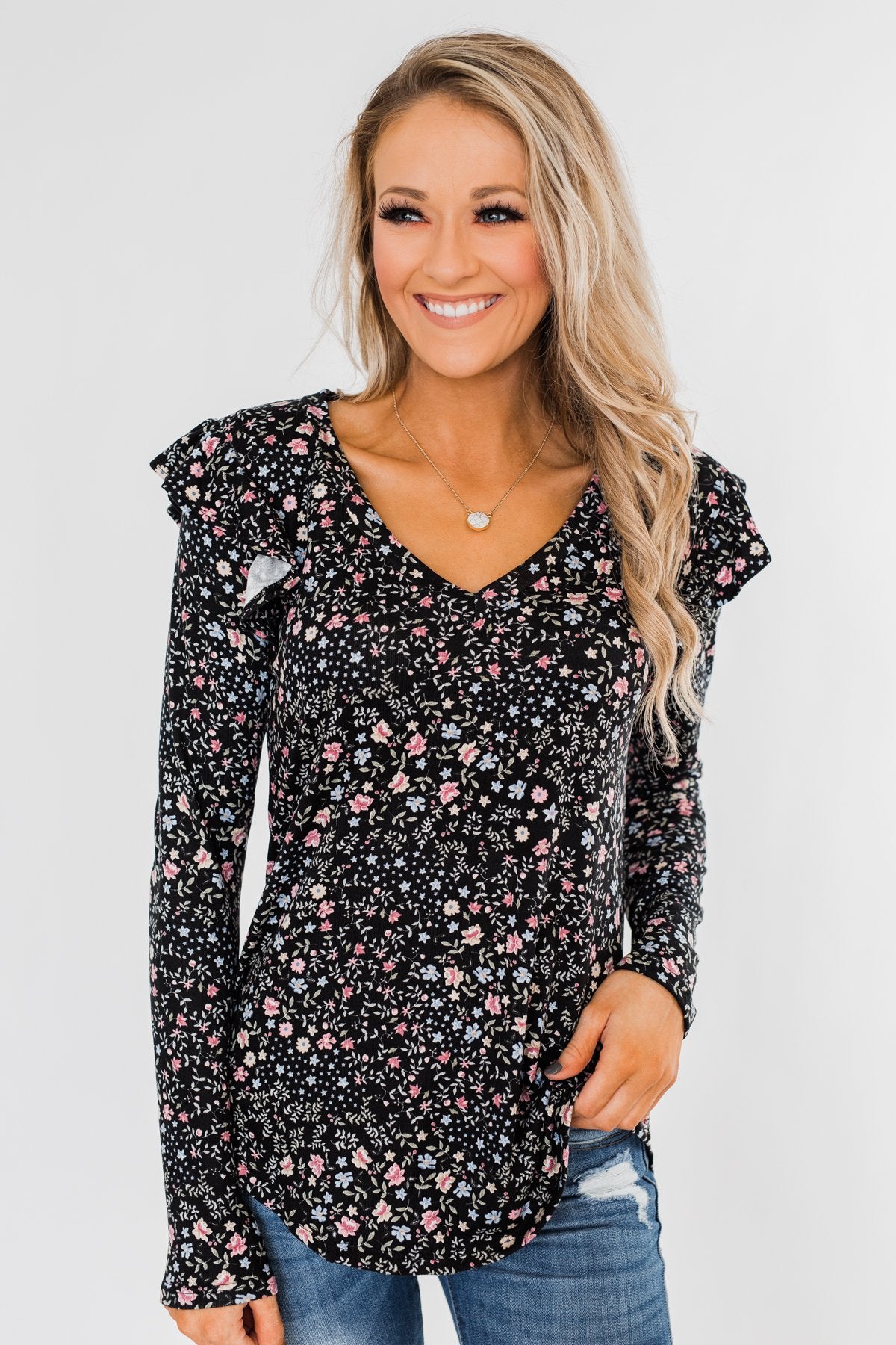 Forever And Ever Floral Top- Black
