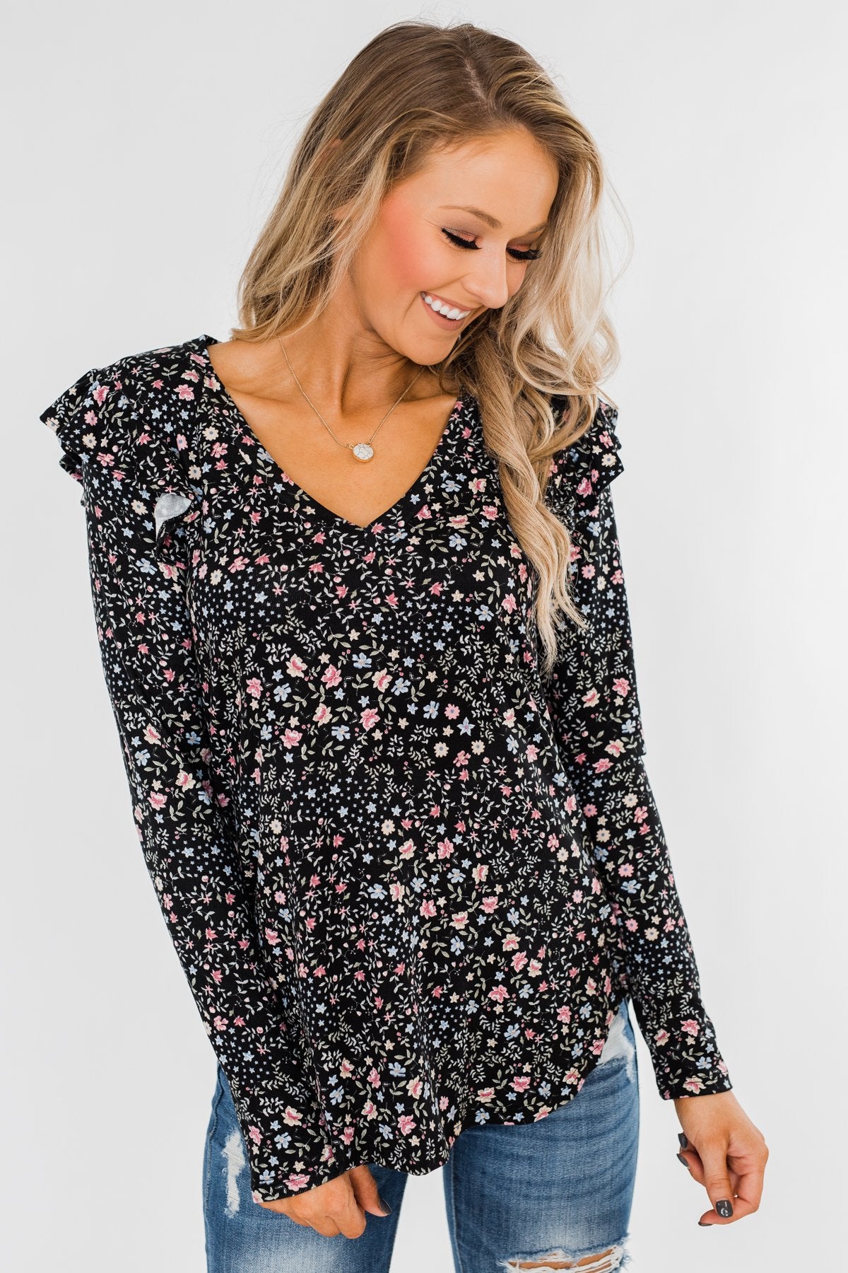 Forever And Ever Floral Top- Black