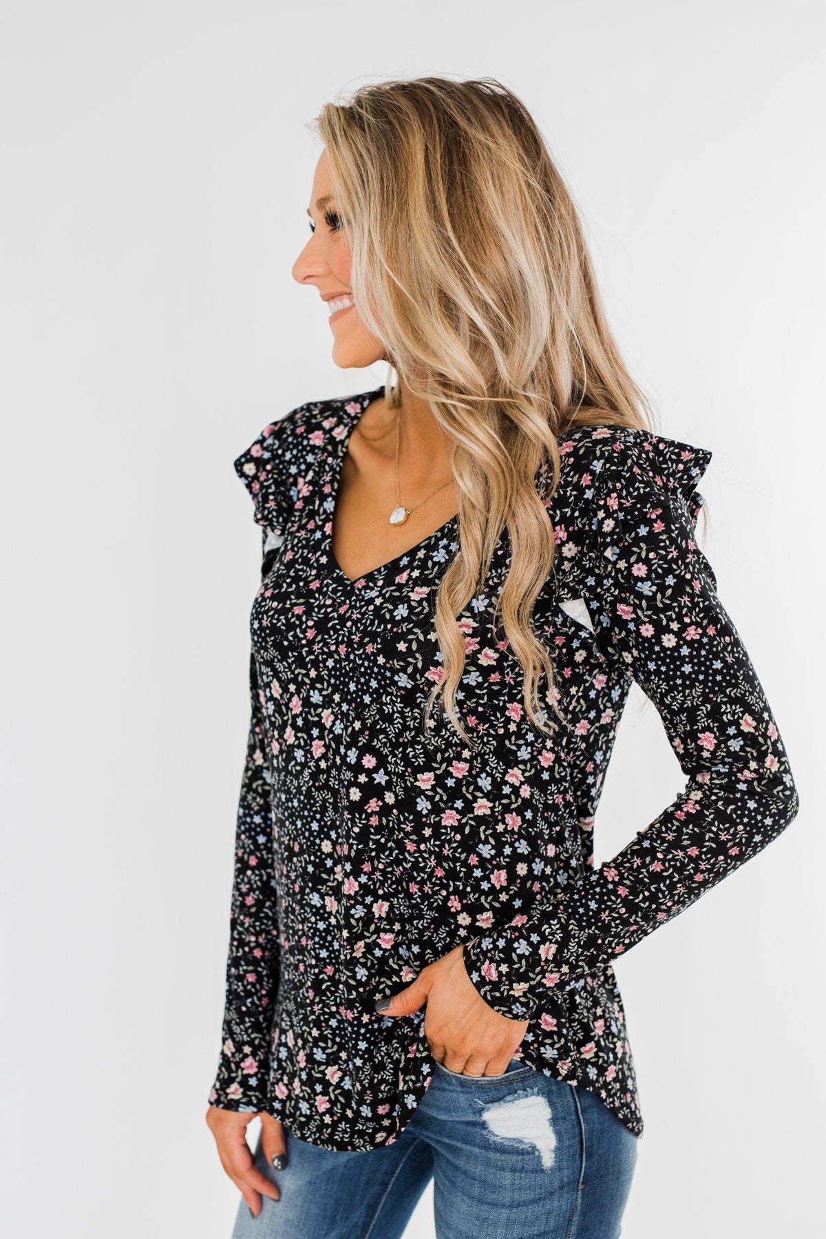 Forever And Ever Floral Top- Black