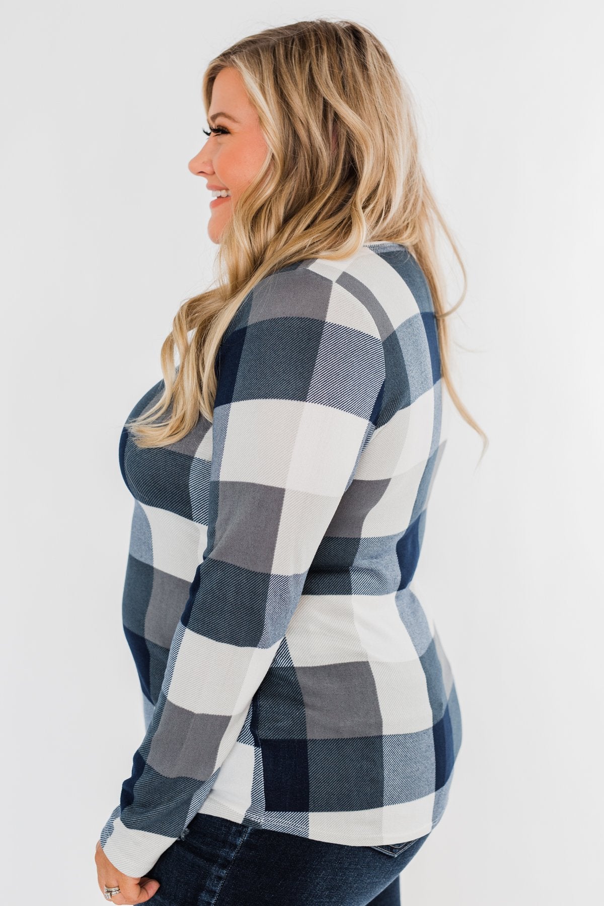 Dreaming About You Plaid Top- Navy & Ivory