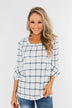 Everything I Need Plaid Top- Ivory & Blue
