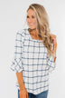 Everything I Need Plaid Top- Ivory & Blue