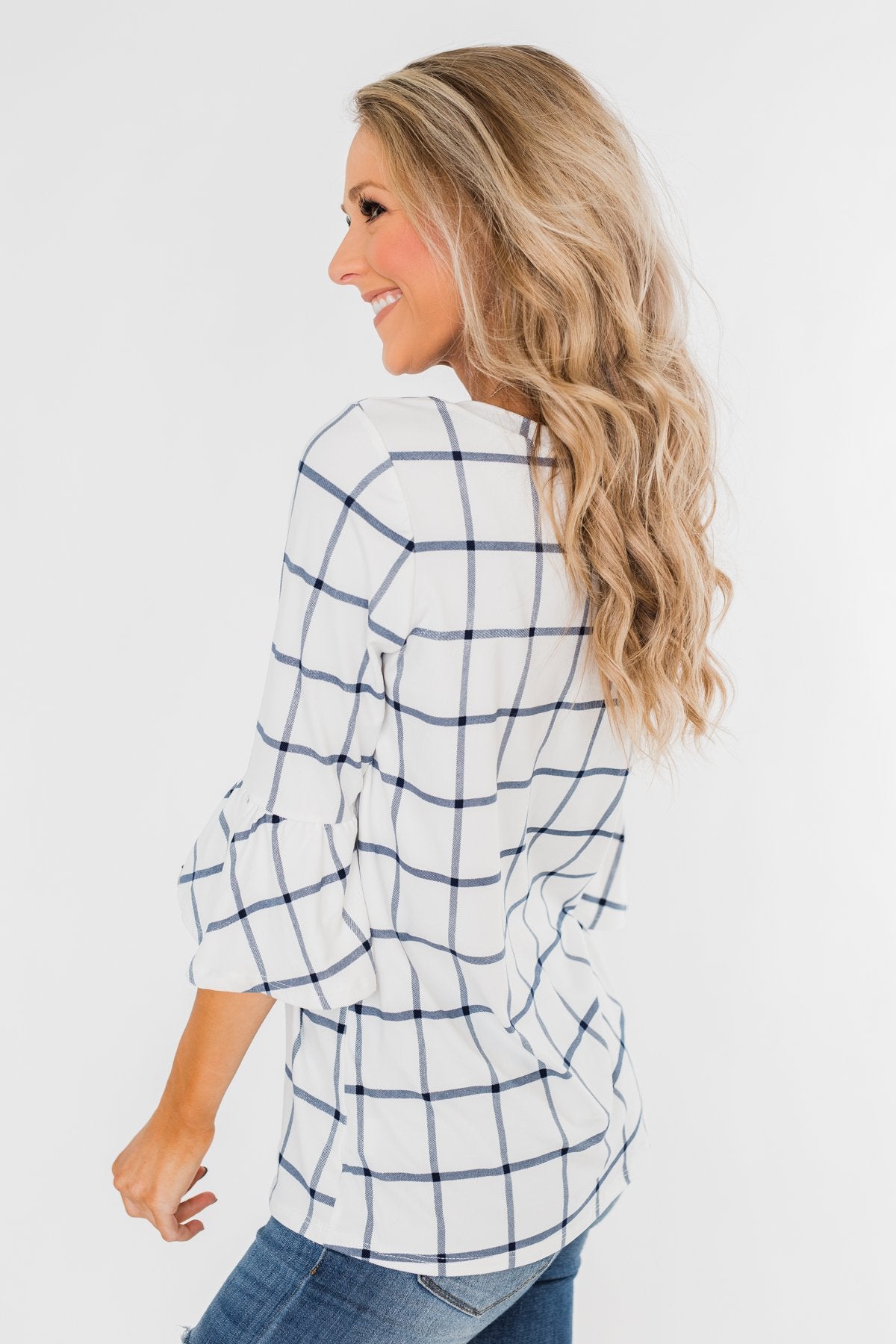 Everything I Need Plaid Top- Ivory & Blue