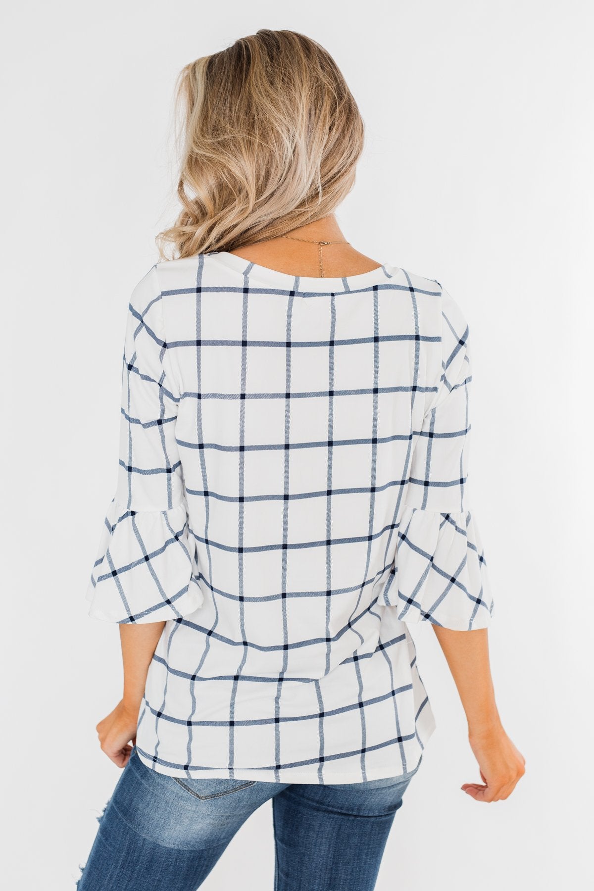 Everything I Need Plaid Top- Ivory & Blue