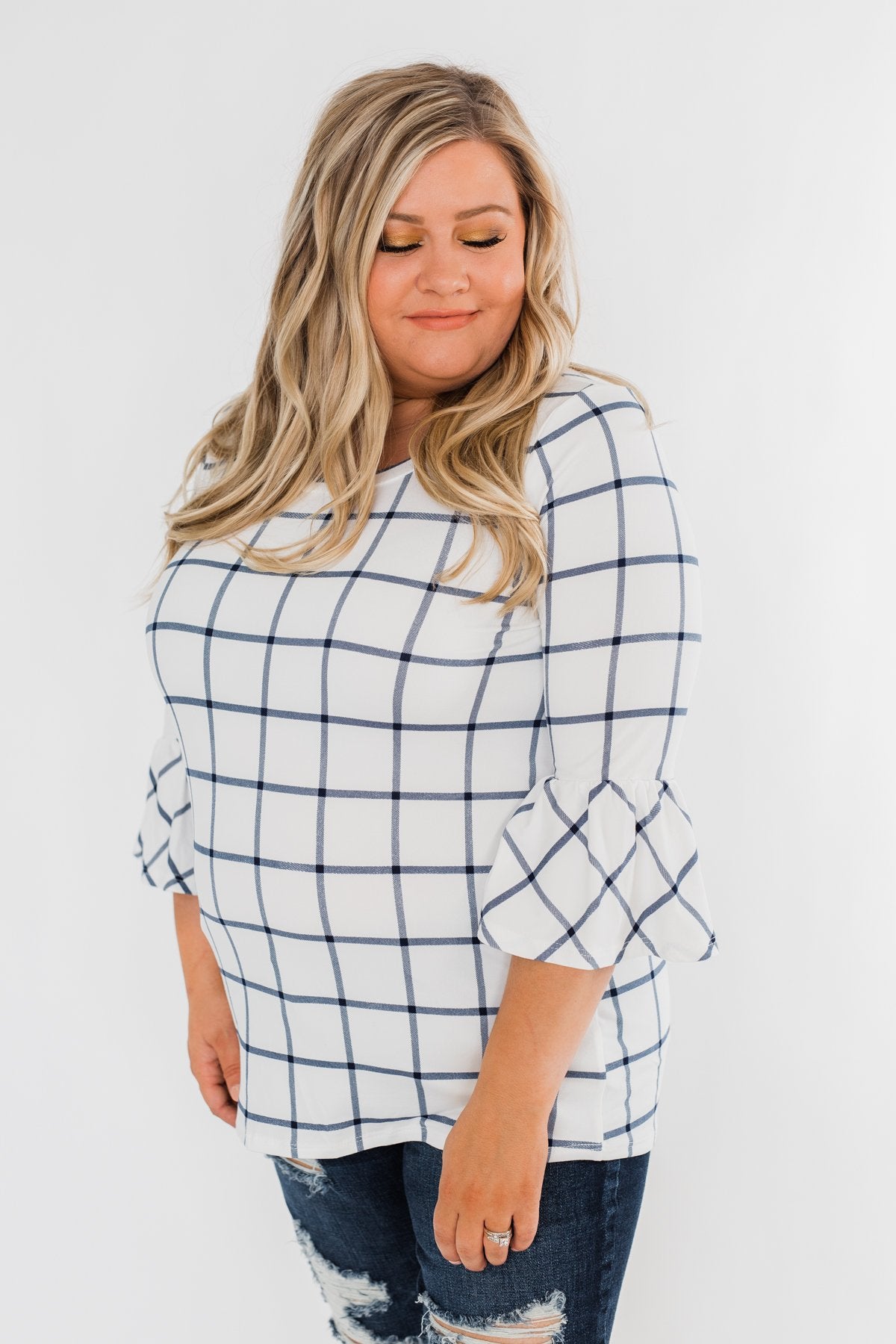 Everything I Need Plaid Top- Ivory & Blue