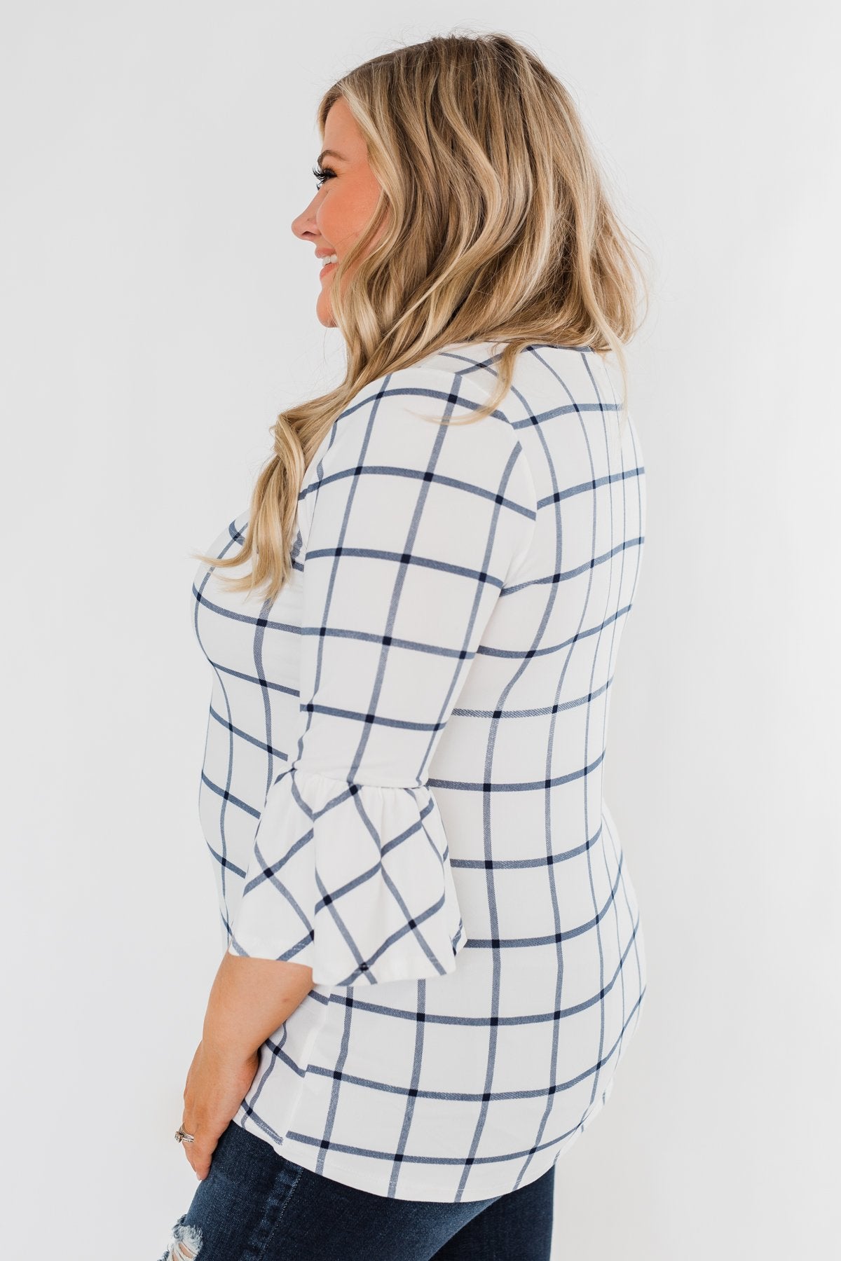 Everything I Need Plaid Top- Ivory & Blue