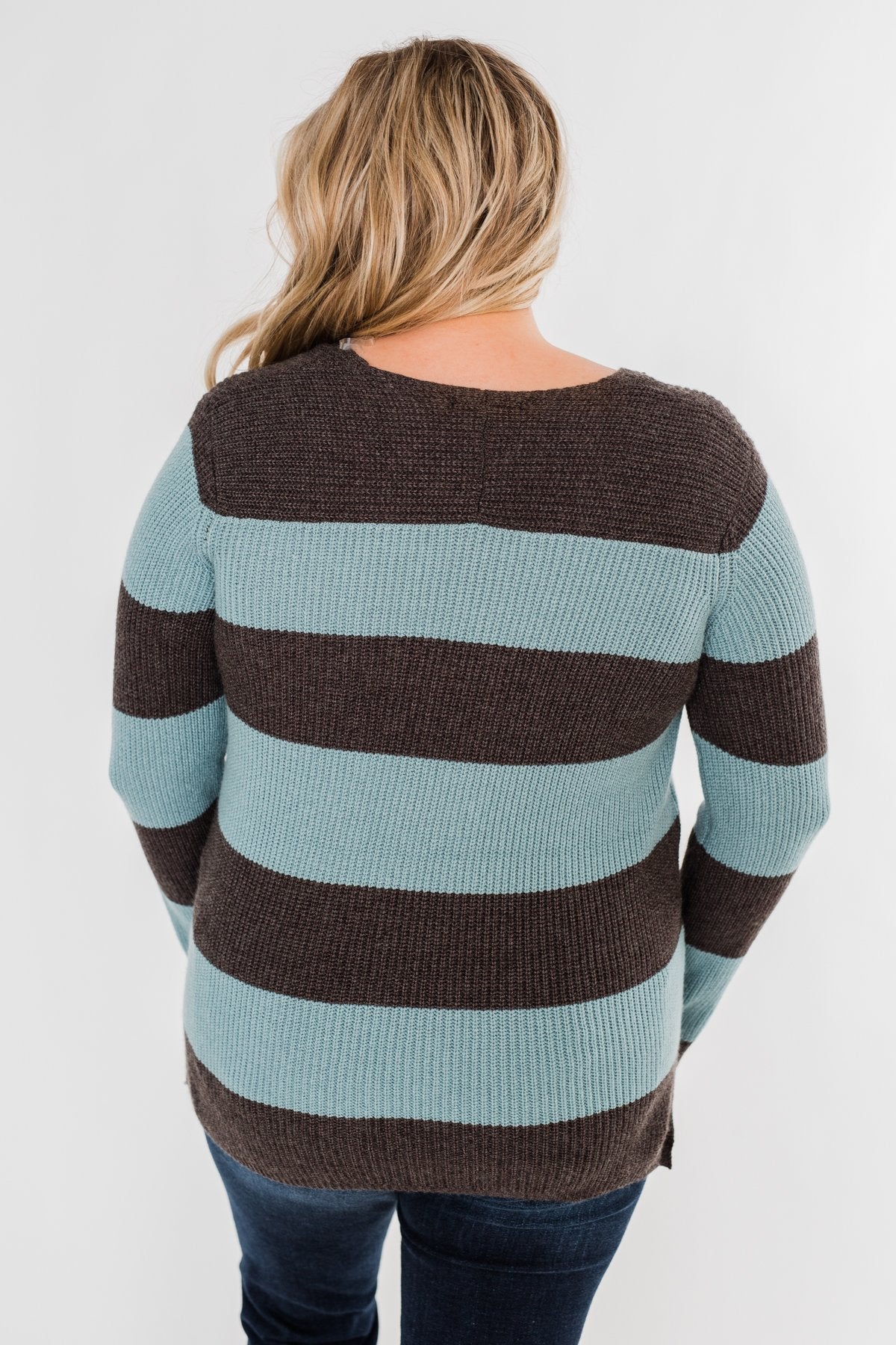 Striped Knit Sweater- Blue & Charcoal