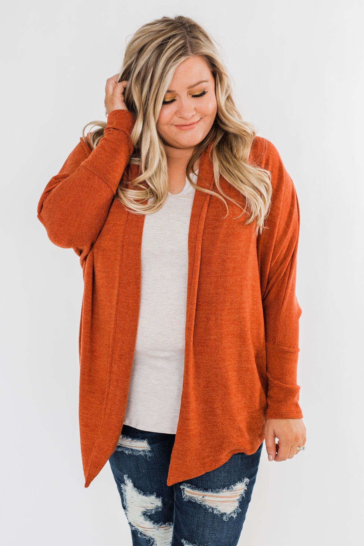 Along We Go Dolman Cardigan- Rust
