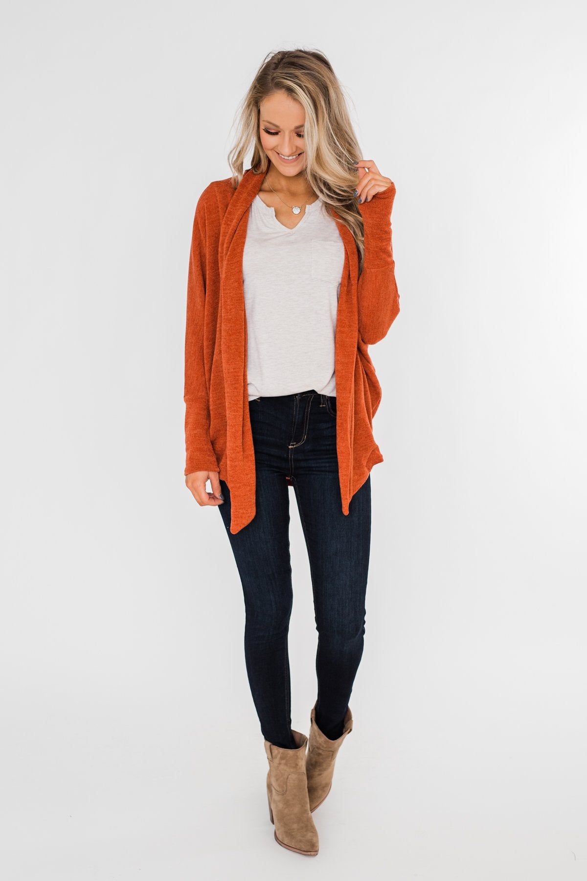 Along We Go Dolman Cardigan- Rust