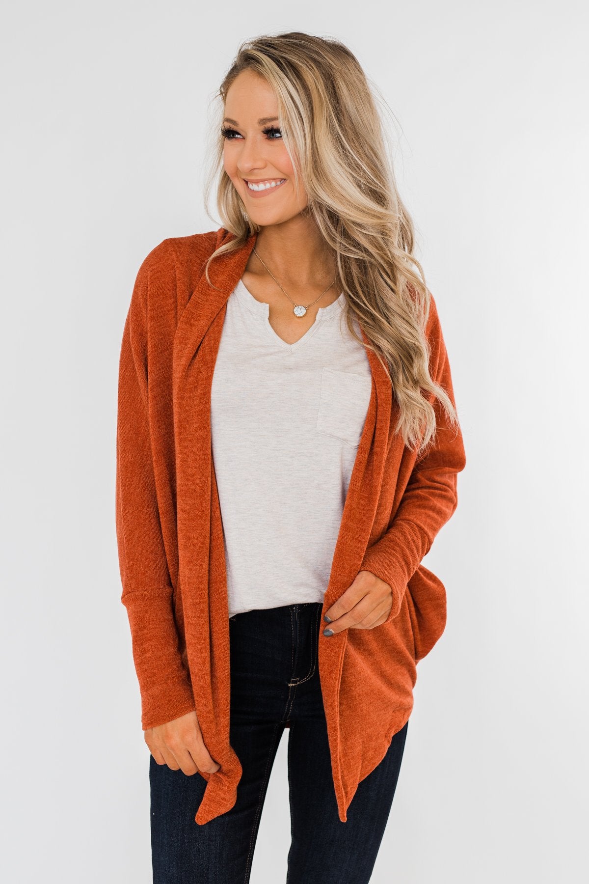 Along We Go Dolman Cardigan- Rust