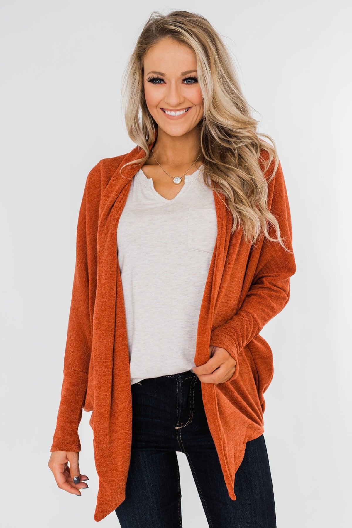 Along We Go Dolman Cardigan- Rust