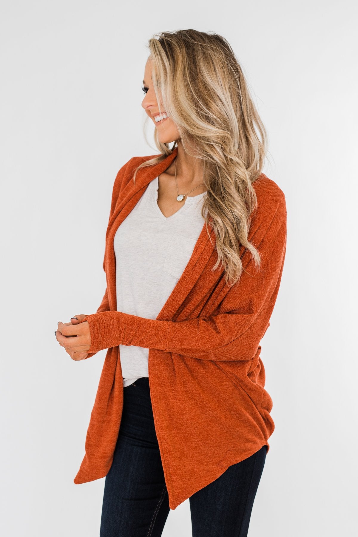 Along We Go Dolman Cardigan- Rust