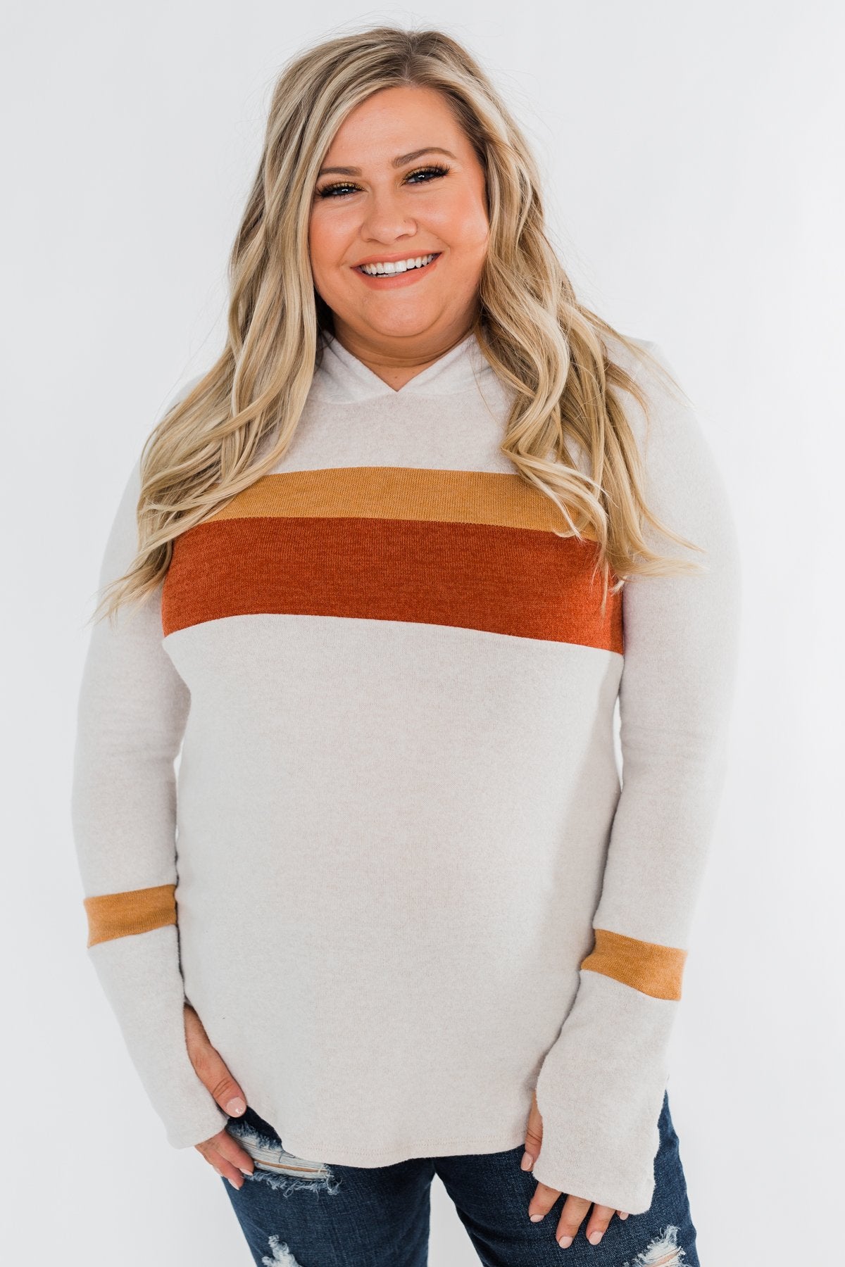 A Great Time Striped Hoodie- Oatmeal, Orange, & Rust