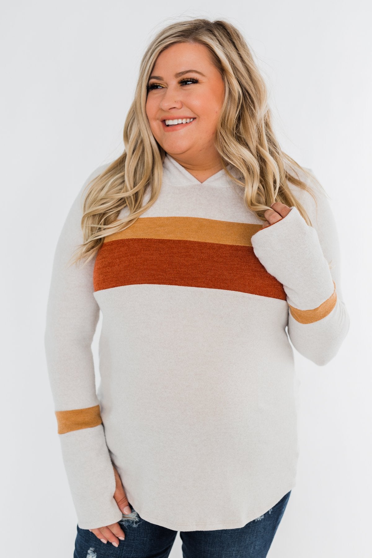 A Great Time Striped Hoodie- Oatmeal, Orange, & Rust