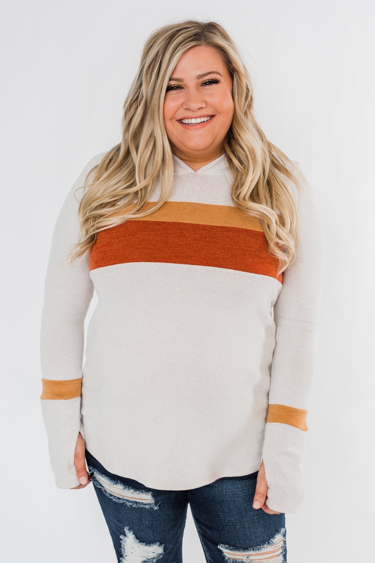 A Great Time Striped Hoodie- Oatmeal, Orange, & Rust