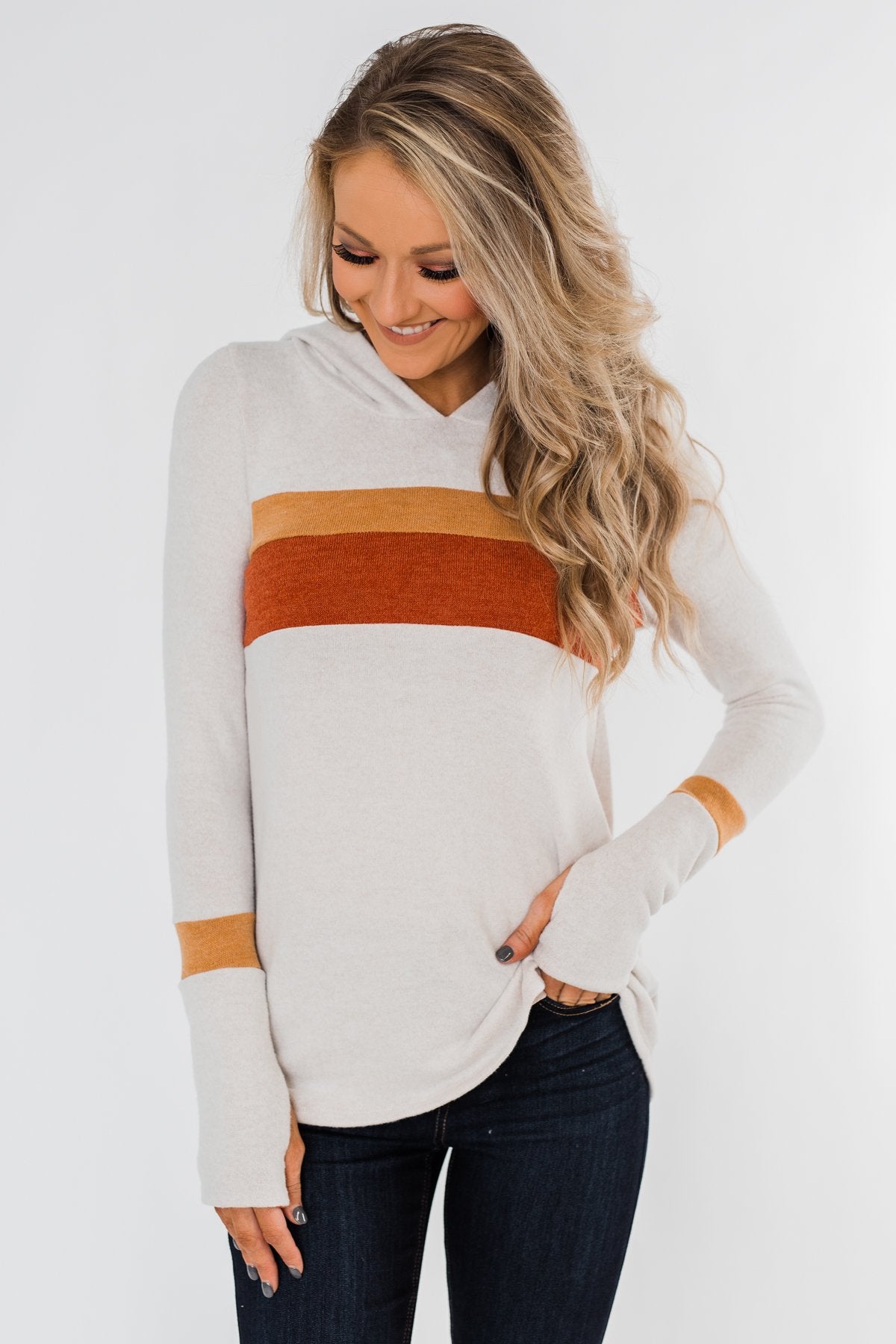 A Great Time Striped Hoodie- Oatmeal, Orange, & Rust