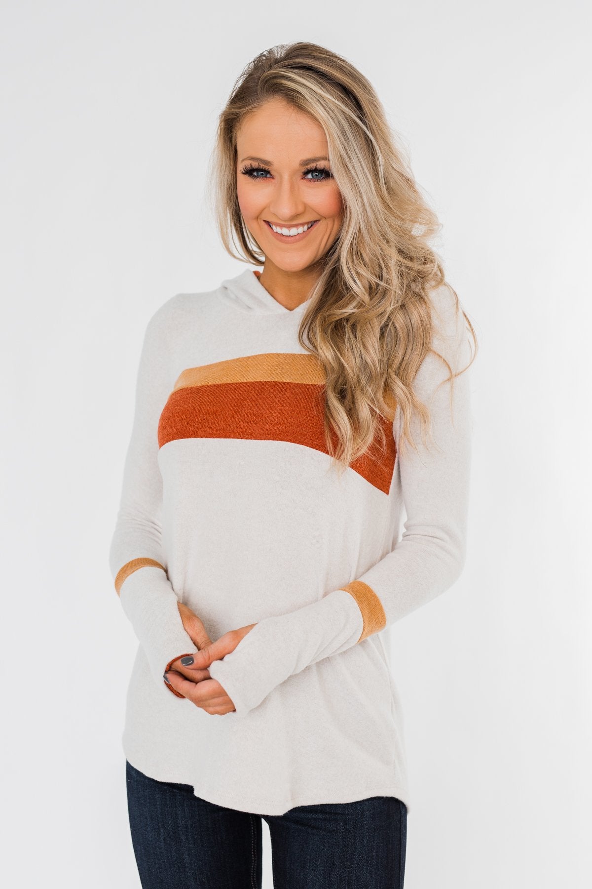 A Great Time Striped Hoodie- Oatmeal, Orange, & Rust