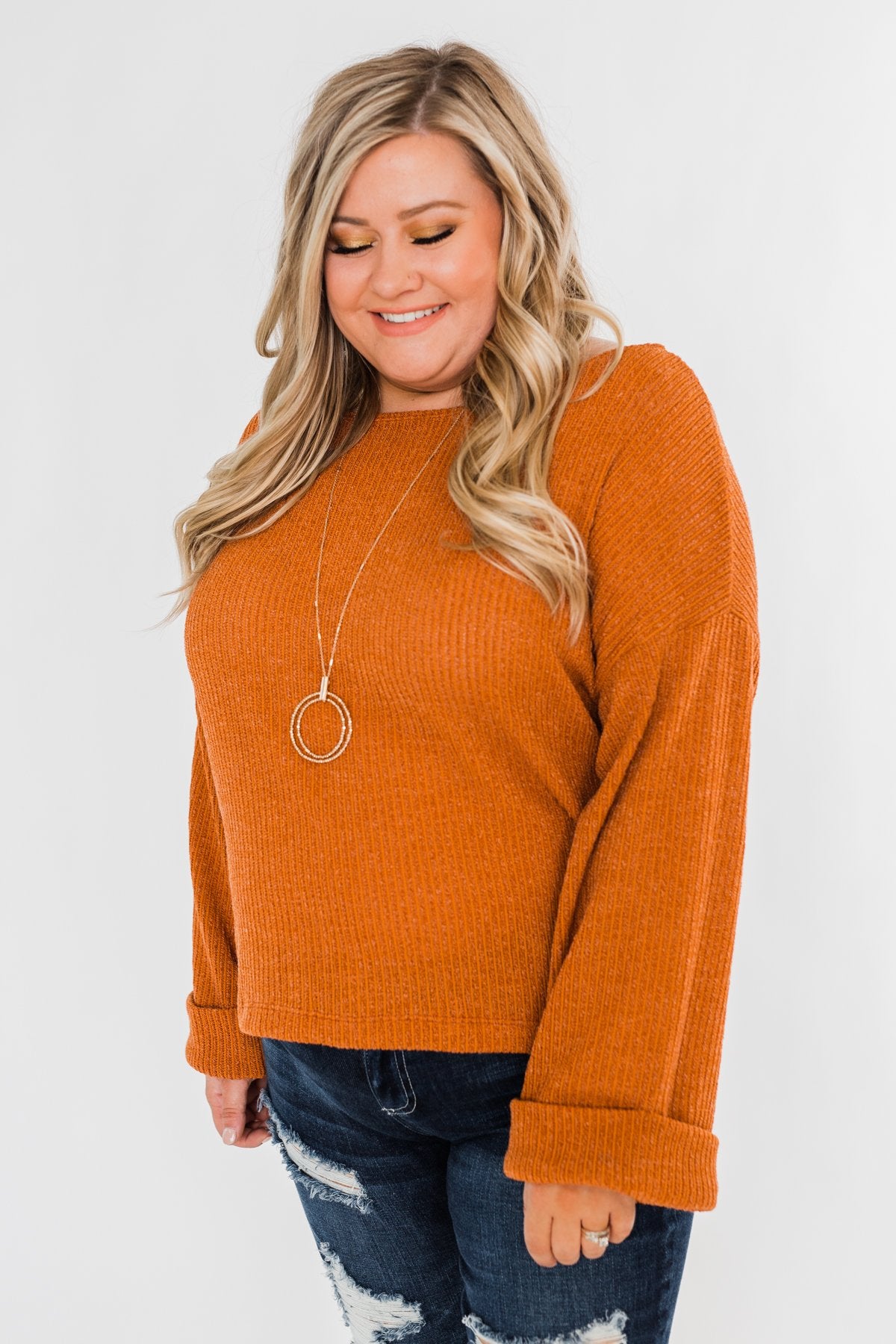 Button Down Back Sweater- Burnt Orange