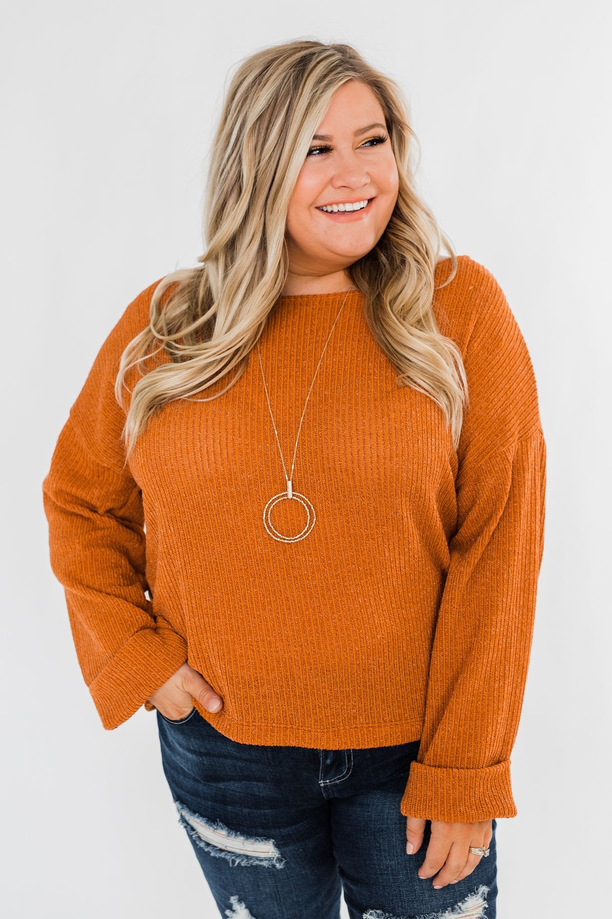 Button Down Back Sweater- Burnt Orange