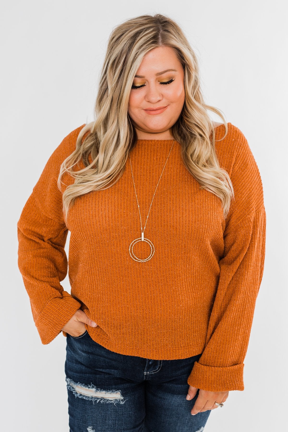 Button Down Back Sweater- Burnt Orange