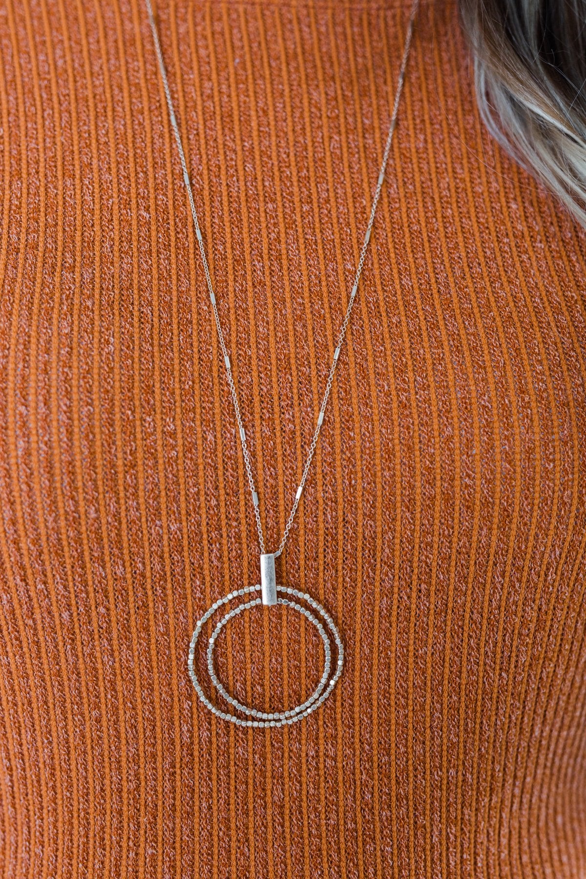 Long Beaded Double Circle Necklace- Gold
