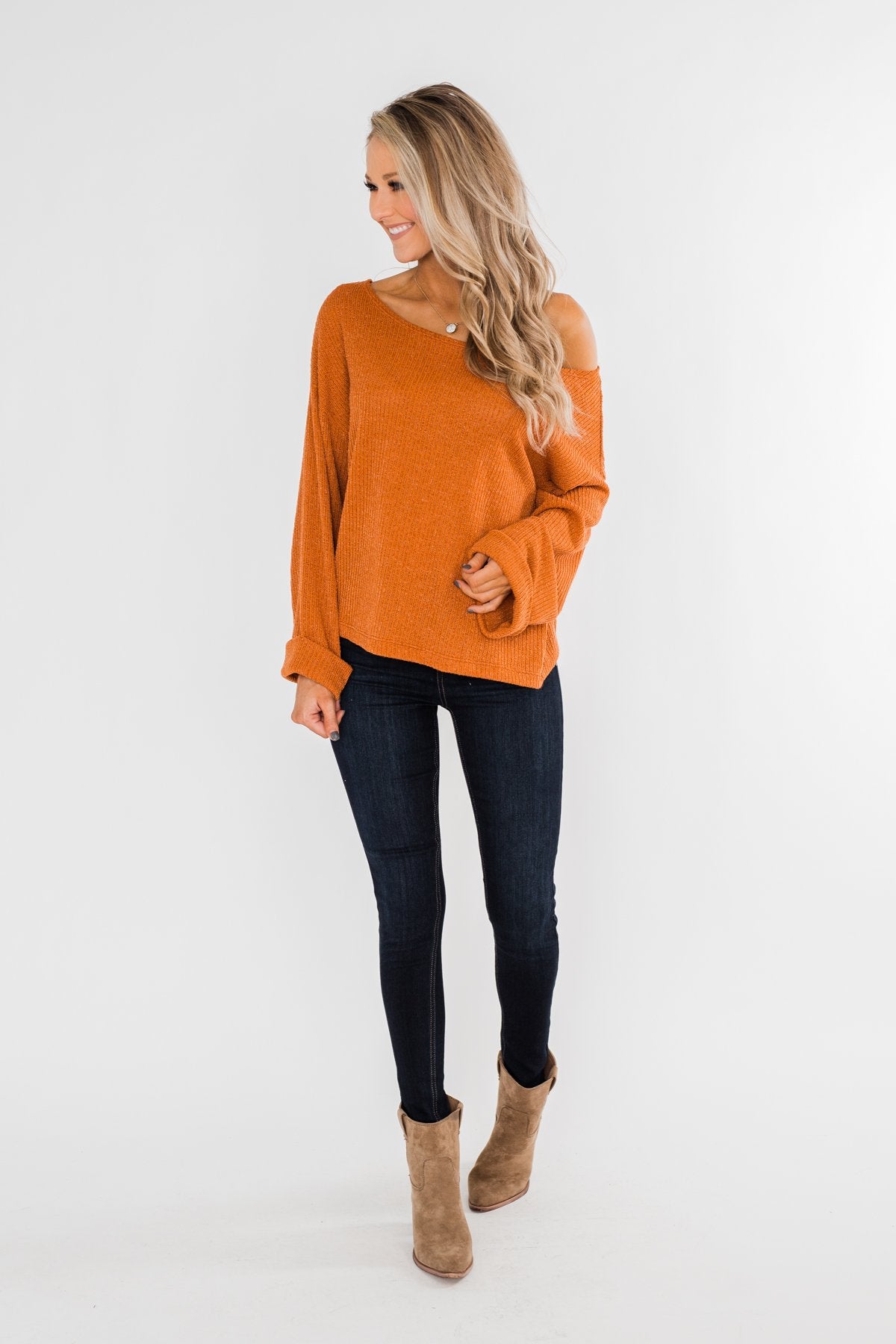 Button Down Back Sweater- Burnt Orange