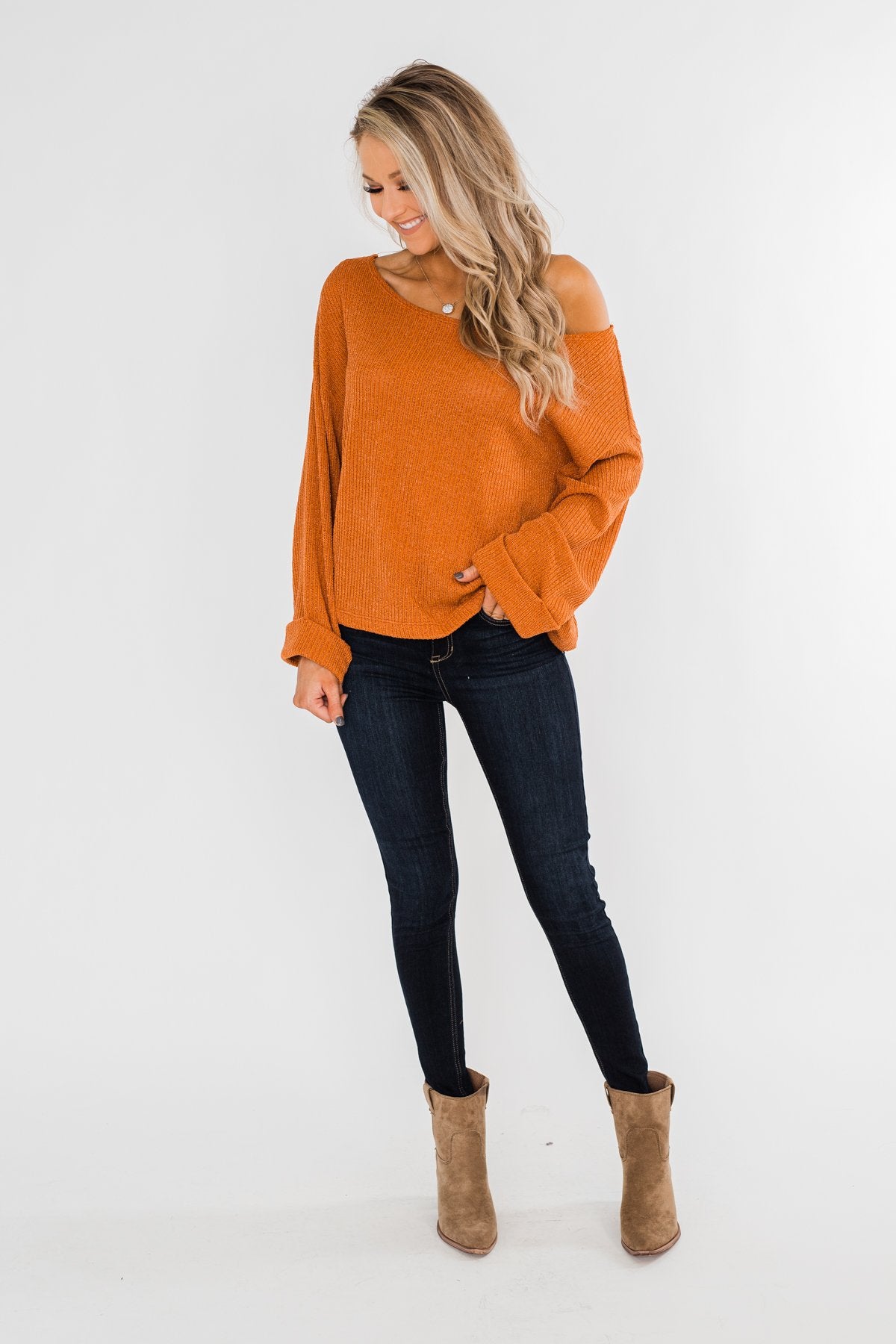 Button Down Back Sweater- Burnt Orange