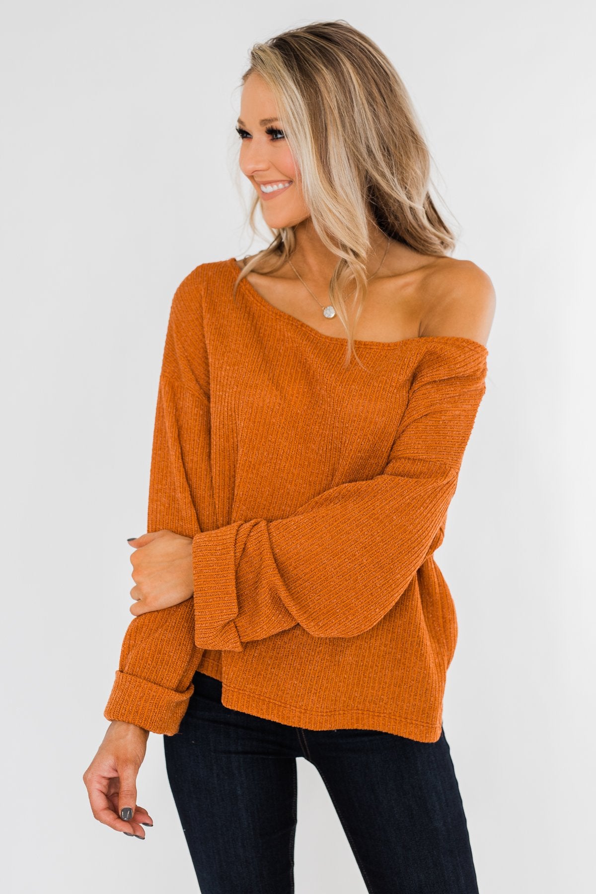 Button Down Back Sweater- Burnt Orange
