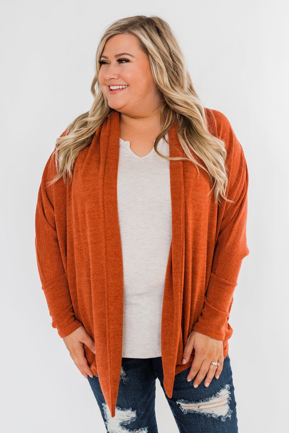 Along We Go Dolman Cardigan- Rust