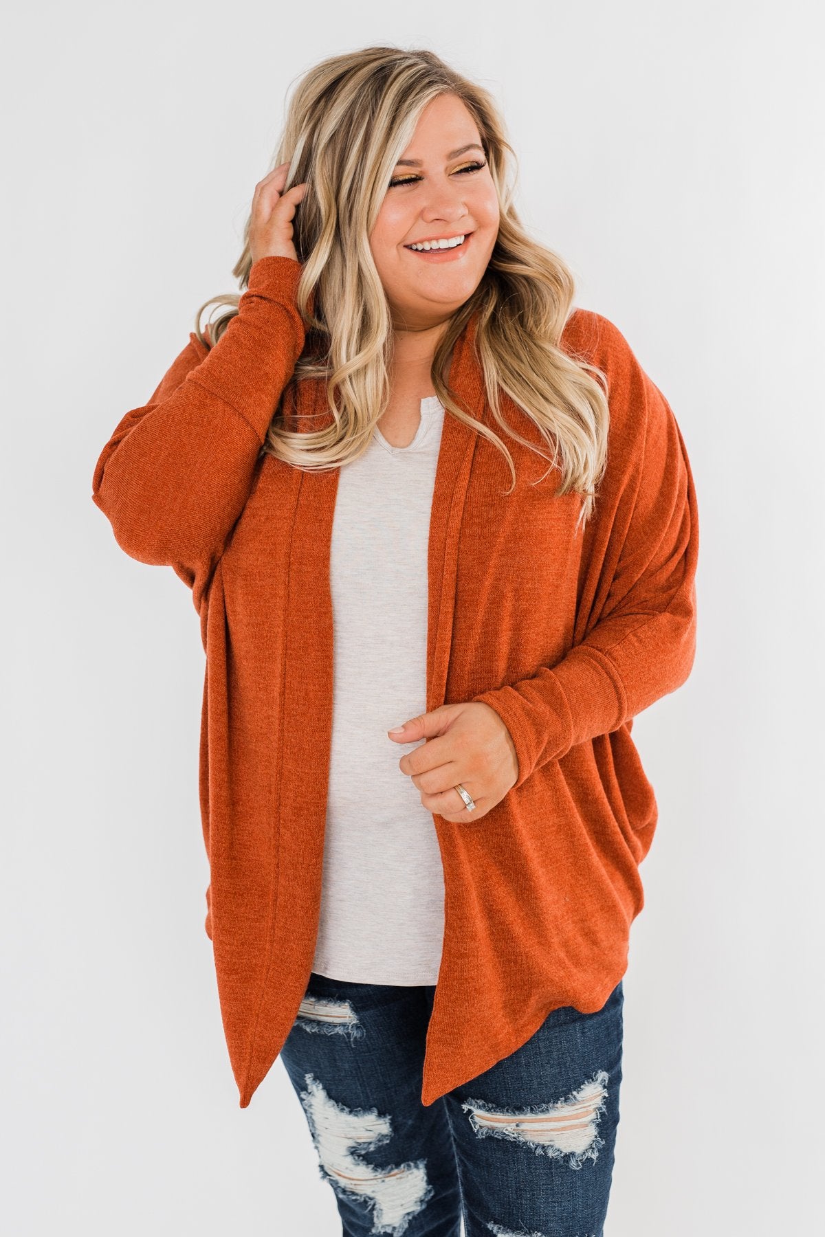 Along We Go Dolman Cardigan- Rust