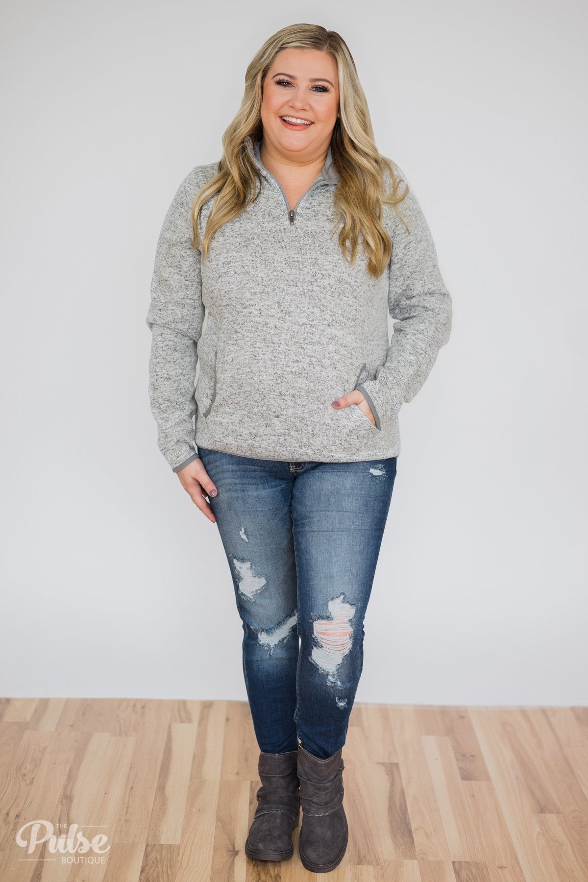 Thread & Supply Pullover Quarter Zip- Heather Grey