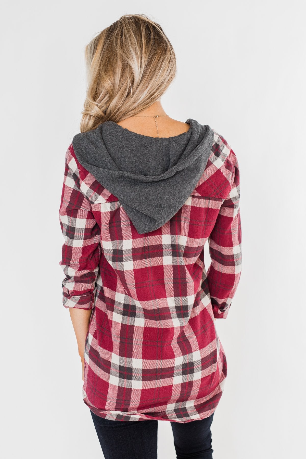 So Long To You Plaid Hooded Top- Dark Berry